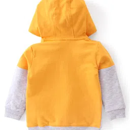 Babyhug Cotton Knit Full Sleeves Hoodie With Quilting Detailing & Text Print - Yellow & Grey image 2