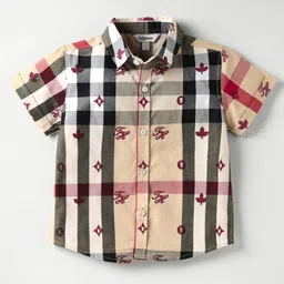 ToffyHouse Poplin Woven Half Sleeves Checekered Shirt & Shorts Set with Bow & Suspender - Maroon image 2