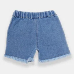 Creative Kids Denim Cotton Floral Embroidered Frayed Shorts - Light Blue image 3