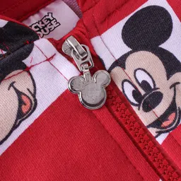 Babyhug Cotton Knit Full Sleeves Hooded Sweat Jacket with Mickey Mouse Print - Red image 3