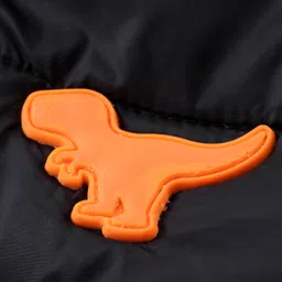 Babyhug Woven Full Sleeves Solid Color Padded Hooded Jacket With Dino Patch detailing - Black image 3