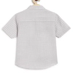 Tiber Taber Half Sleeves Checked & Abstract Embroidered Shirt - Grey image 4