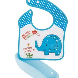 Yellow Bee Silicon Elephant-Themed Baby Bib with Catch Pocket and Polka Dot Trim for Boys- Light Blue & White image 3