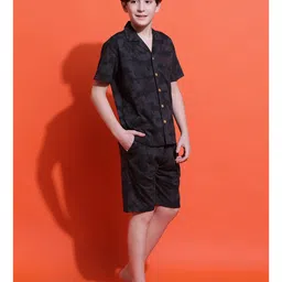 Lil Tomatoes Cotton Half Sleeves Camouflage Night Suits - Charcoal image 4