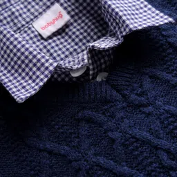 Babyhug Knitted Full Sleeves Collar Neck Pullover Sweater With Cable Knit Design - Navy Blue image 3