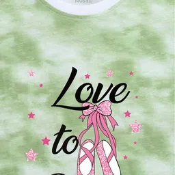 NUSYL Cotton Blend Half Sleeves Love To Dance Text Printed Tie Dye Tee - Green image 5
