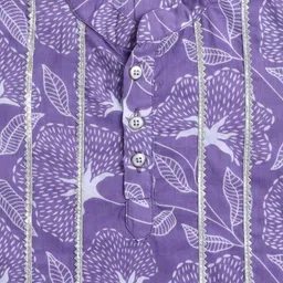 The Magic Wand Cotton Woven Full Sleeves Floral Printed Gota Lace Embellished Kurta Pyjama Set - Lavander image 5