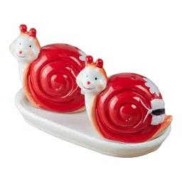 Kookee Ceramic Salt and Pepper Set with tray, Snail Design, Red White (8570) image 5