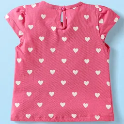 Babyhug Cotton Knit Cap Sleeves T-Shirts with Hearts & Tropical Theme Print Pack of 3 - Pink Light Green & White image 5