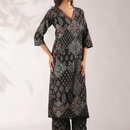 THE JAIPUR STUDIO Women Ethnic Motifs Printed Regular Pure Cotton Kurta with Trousers-image-37