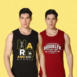 WOOSTRO Men Pack of 2 Typography Printed Round Neck Cotton Slim Fit T-shirts image 5