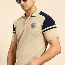 United Colors of Benetton Brand Logo Print Contrast Shoulder Sleeves Polo Collar T-shirt-picture-43