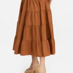 VIRGIO Brown Flared Fit Solid Skirt image 3