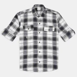 Cavio Boys Black & Green Chequered Cotton Comfort Fit Shirt image 4