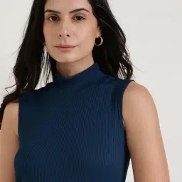 Fablestreet Navy Blue Slim Fit Solid Top image 5