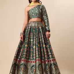 PURVAJA Green Printed Stitched Lehenga & Unstitched Blouse With Dupatta-picture-21