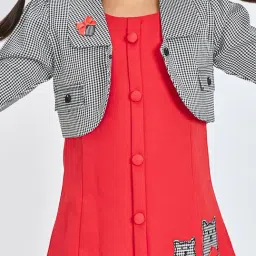 Peppermint Girls Red Cotton Regular Fit Checkered Party Dresses image 4