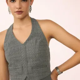 VIRGIO Grey Other Checks Sleeveless Top image 4