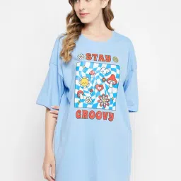 Clovia Blue Printed Sleep T-Shirt-picture-34