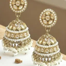 OOMPH Gold Floral Jhumki Earrings-picture-15