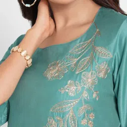 Rangmanch By Pantaloons Adriatic Blue Regular Fit Embroidered Kurta image 5