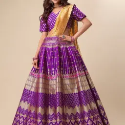 PURVAJA Purple Printed Stitched Lehenga & Unstitched Blouse With Dupatta-picture-34
