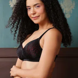 Clovia Black Regular Fit Self Pattern Bra image 4