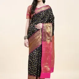 JUST FASHION Black Silk Woven Saree With Unstitched Blouse-image-65