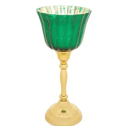 Pure Home and Living Green & Gold Glass Hurricane Candle Holder image 4