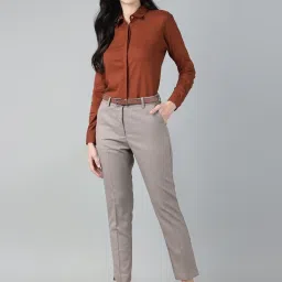 Hancock Greige Grey Blended Solid Mid Rise Trousers image 4