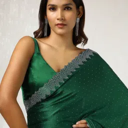 Soch Green Satin Embellished Saree with Unstitched Blouse image 4