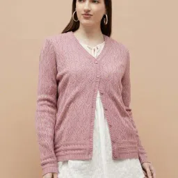 Melange By Lifestyle Pink Regular Fit Self Pattern Cardigan-picture-38