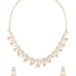Zaveri Pearls Gold Tone Dazzling Cubic Zirconia Contemporary Brass Necklace & Earring Set-ZPFK18316 image 4