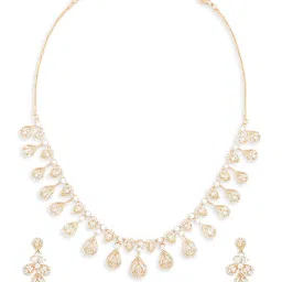 Zaveri Pearls Gold Tone Dazzling Cubic Zirconia Contemporary Brass Necklace & Earring Set-ZPFK18319 image 4