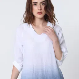 RAREISM White Linen Ombre Three-Quarter Sleeves Dress-picture-45