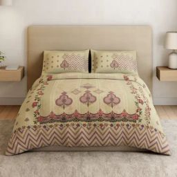 Spaces Cotton Yellow Traditional 132 TC Double Size Bedsheet with 2 Pillow Covers-picture-31