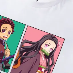 Free Authority White Loose Fit Demon Slayer Printed Crew T-Shirt image 4