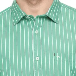 Basics Green Cotton Slim Fit Striped Shirt image 4