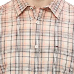 Basics Orange Cotton Slim Fit Checks Shirt image 4