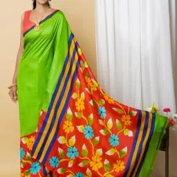 Unnati Silks Green & Red Silk Printed Saree With Unstitched Blouse-picture-17
