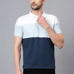 Cantabil Sky Blue Regular Fit Colour Block Polo T-Shirt-picture-20