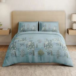 Spaces Cotton Blue Floral 132 TC Double Size Bedsheet with 2 Pillow Covers-picture-37