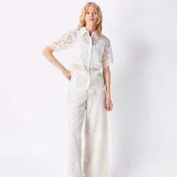 Cover Story White Self Design Schiffli Shirt image 4