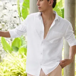 Bewakoof Men's White Cotton Linen Shirt-picture-14