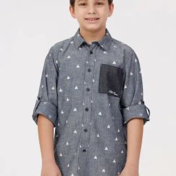 Kate & Oscar Boys Blue Cotton Printed Shirt-picture-29