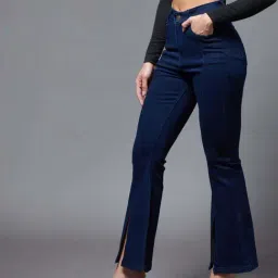 Miss Chase Navy Blue Bootcut High Rise Clean Look Regular Stretchable Denim Jeans image 3