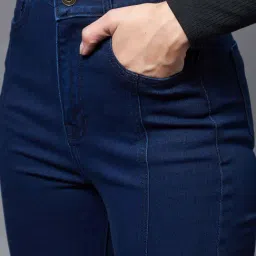 Miss Chase Navy Blue Bootcut High Rise Clean Look Regular Stretchable Denim Jeans image 5