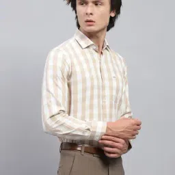 Monte Carlo Beige Cotton Regular Fit Checks Shirt image 4