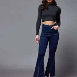 Miss Chase Navy Blue Bootcut High Rise Clean Look Regular Stretchable Denim Jeans image 2