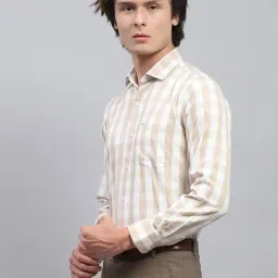 Monte Carlo Beige Cotton Regular Fit Checks Shirt image 3